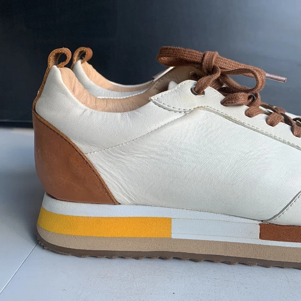BOSI Leather Sneakers Women’s 38 White Lace Up Casual Shoes EUC Minimalist Style - Picture 2 of 14